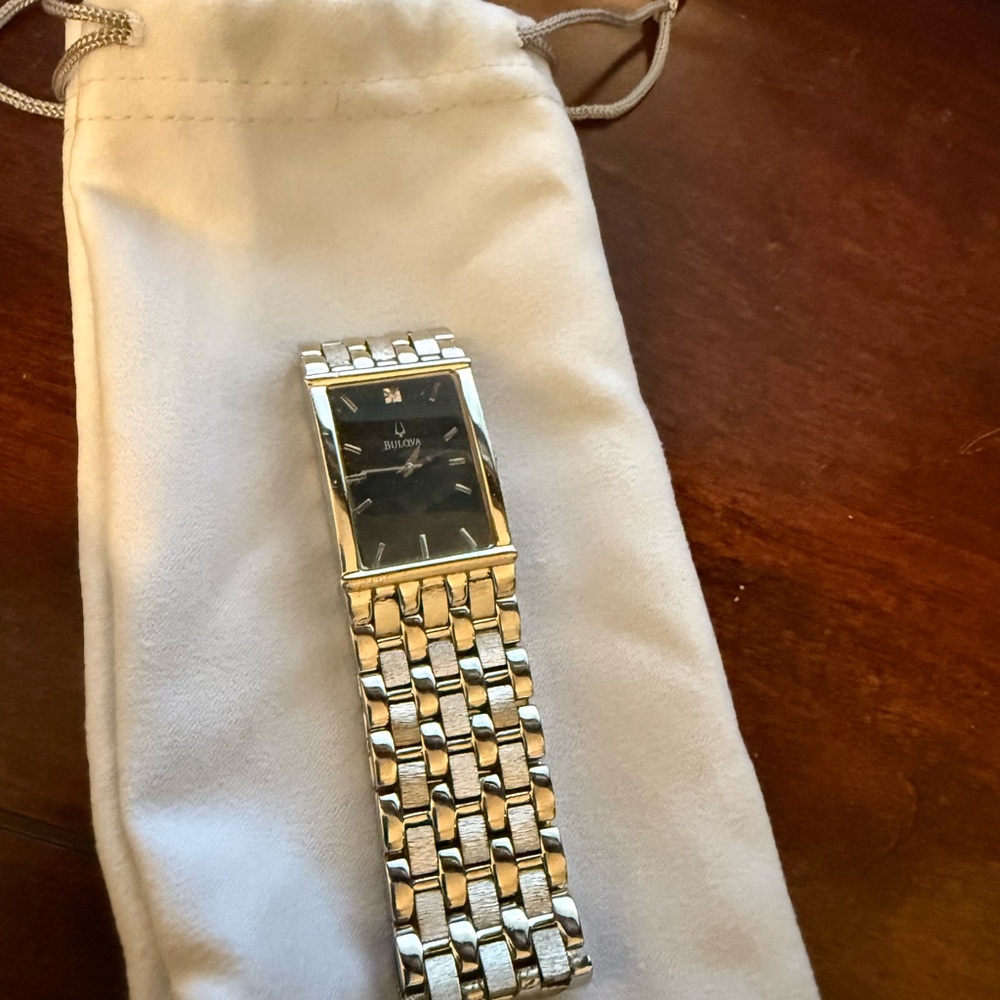 Bulova Silver A7 diamond accent Rectangular Watch. - image 2